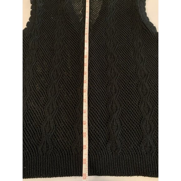 Vintage Black Crochet Lace Button-Front Vest S/M Dark Cottagecore Fairy Boho - Picture 6 of 8
